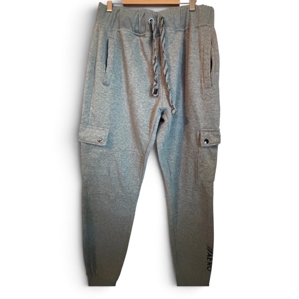 Aeropostale Aero Cargo Sweatpants Mens Large Gray Joggers Drawstring Fleece L